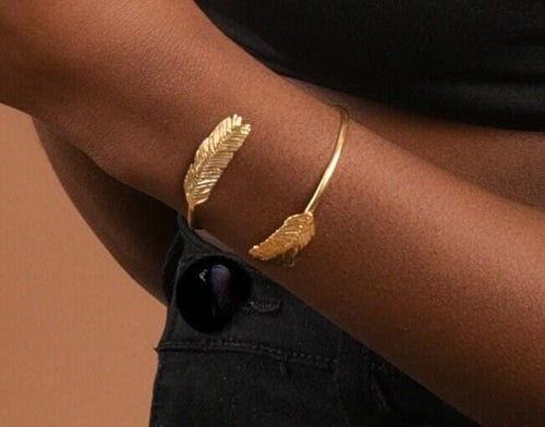 Mimosa Leaf Bracelet - Handmade Adjustable Gold-Plated Brass Cuff